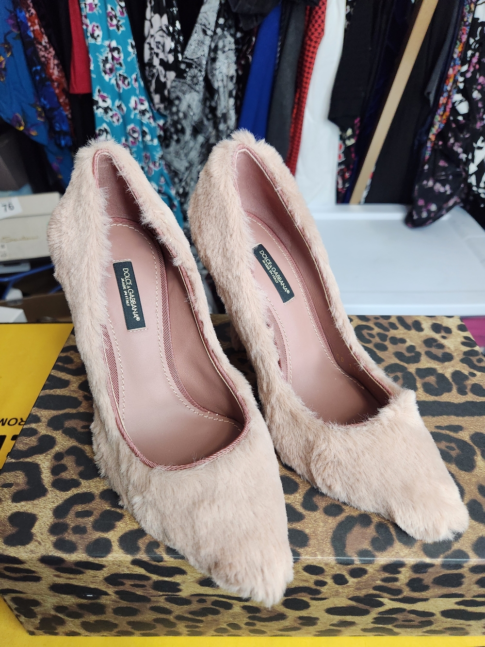 Dolce & Gabbana Pink Faux Fur Pointed Toe Pumps